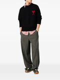 AMI Paris black crewneck wool sweater with Ami de Coeur